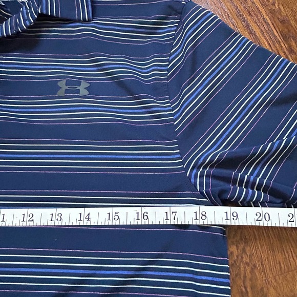 Under Armour Heat Gear High Stretch Striped Polo Shirt Navy Blue Men's Small - Picture 9 of 9